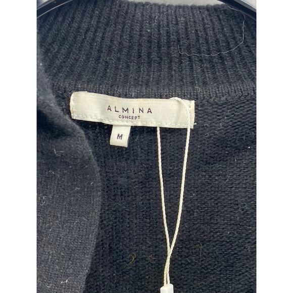 ALMINA CONCEPT Women's Black Split-Neck Long Sleeve Polo Pullover Sweater SZ M - Picture 7 of 10